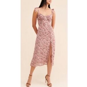 ASTR Milkmaid Pink Floral Tie-Strap Midi Dress with Underwire Support - Large